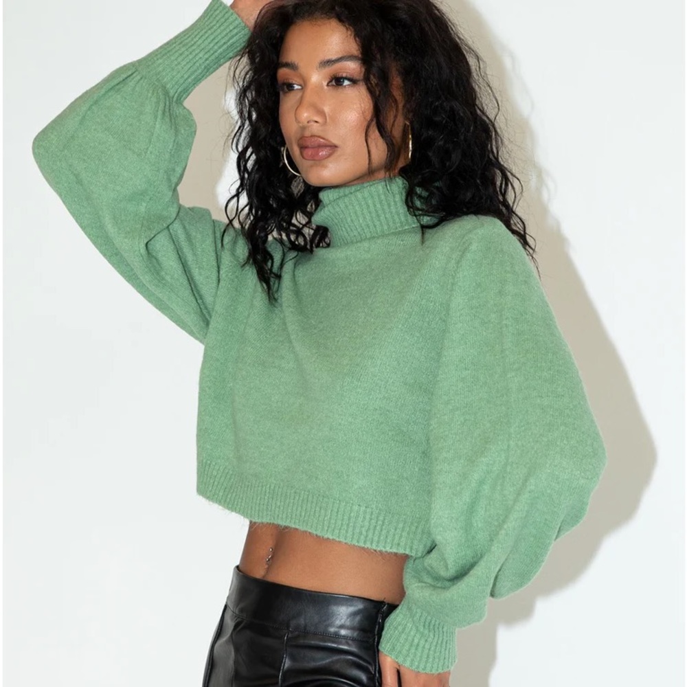 Princess Polly Zahara Green Cropped Turtleneck Sweater Size 12
